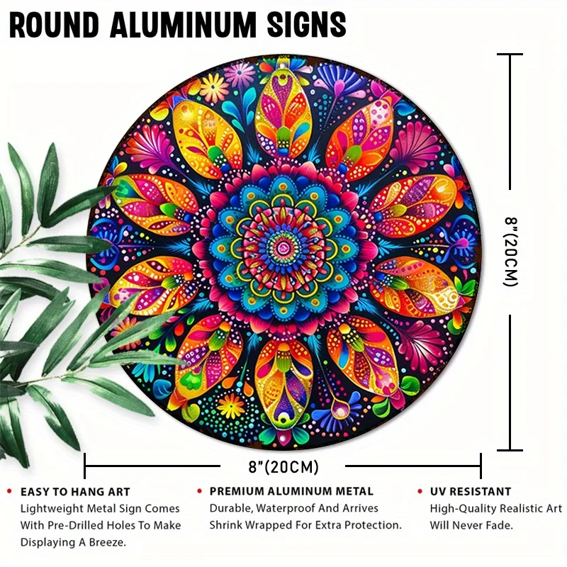 2D Flat - 1pc of an 8X8 Inch (20X20 Cm) Round Aluminum Sign Featuring a Humorous And Vibrant Mandala Design, Perfect for Decorat