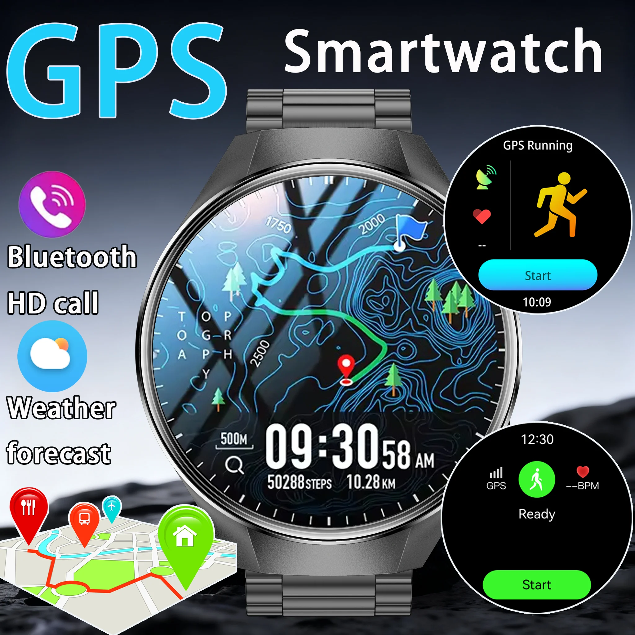 

2025 New Military Bluetooth Call Smart Watch Built-in GPS Compass Barometric Altimeter 3ATM Waterproof Sports Smartwatches Men