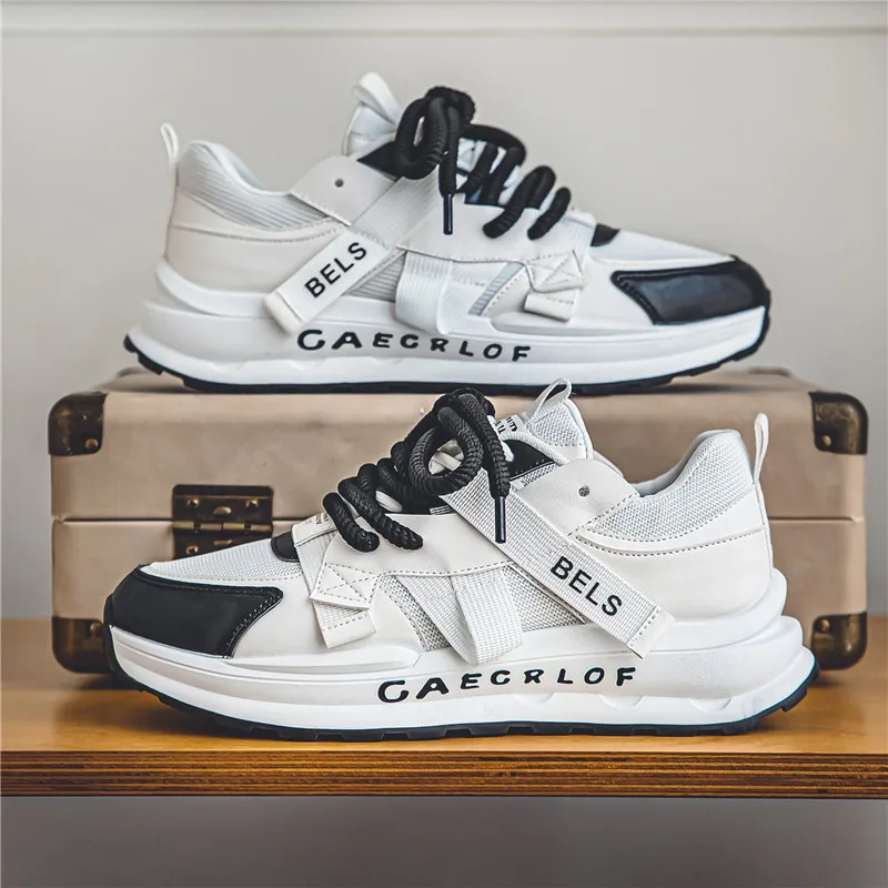 Witte sneakers voor heren 2025, nieuwe collectie, modieuze vrijetijdsschoenen, duurzaam, antislip, dikke zolen, lift, comfortabel ademend, gemakkelijk