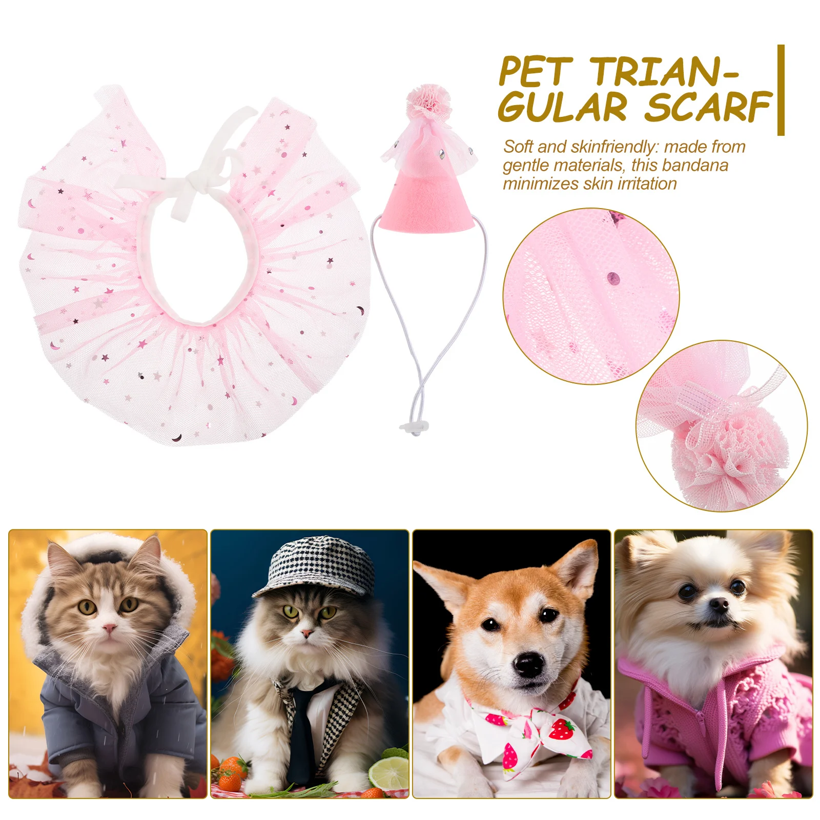 

1Set Pet Birthday Accessory Glitter Sequin Bib Lace Tutu Rhinestone Felt Hat Cat Small Dog Princess Costume Photo Party Outfit