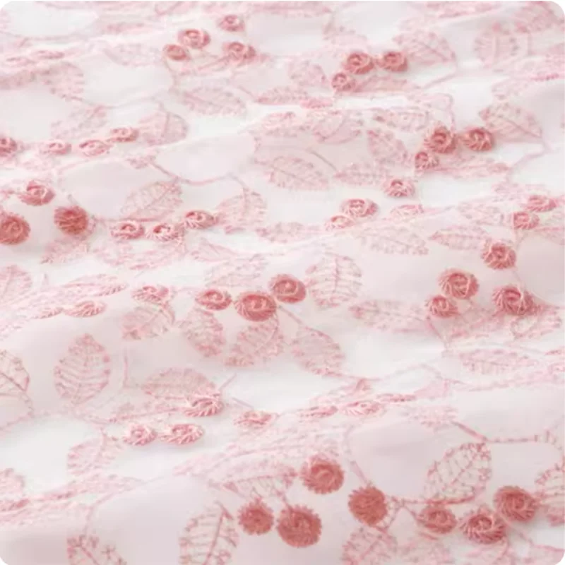 

Органза с вышивкой, кружевная розовая ткань для рукоделия, полиэстеровая ткань для пошива одежды своими руками
