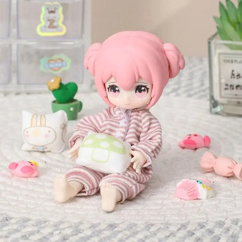 Cute Pajamas Doll Pajamas Clothes Jumpsuits Pink Blue Doll Clothes Suit Cotton Stripe Ob11 Dolls Clothes BJD Doll