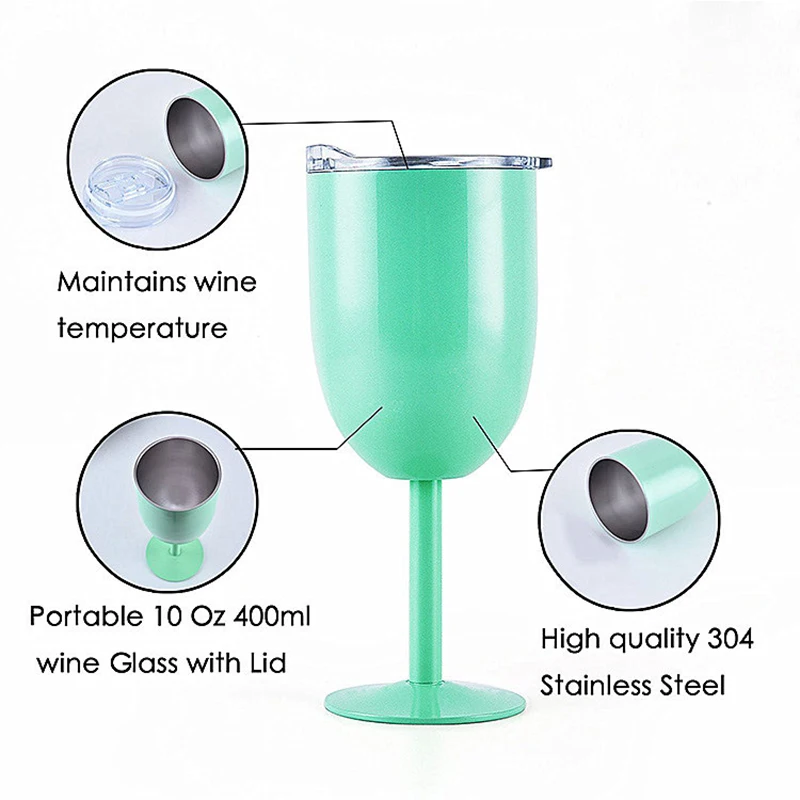 10oz Wine Glass Stainless Steel Goblets With Seal Lids Champagne Cup Double Layer Cocktail Mugs New Year Party