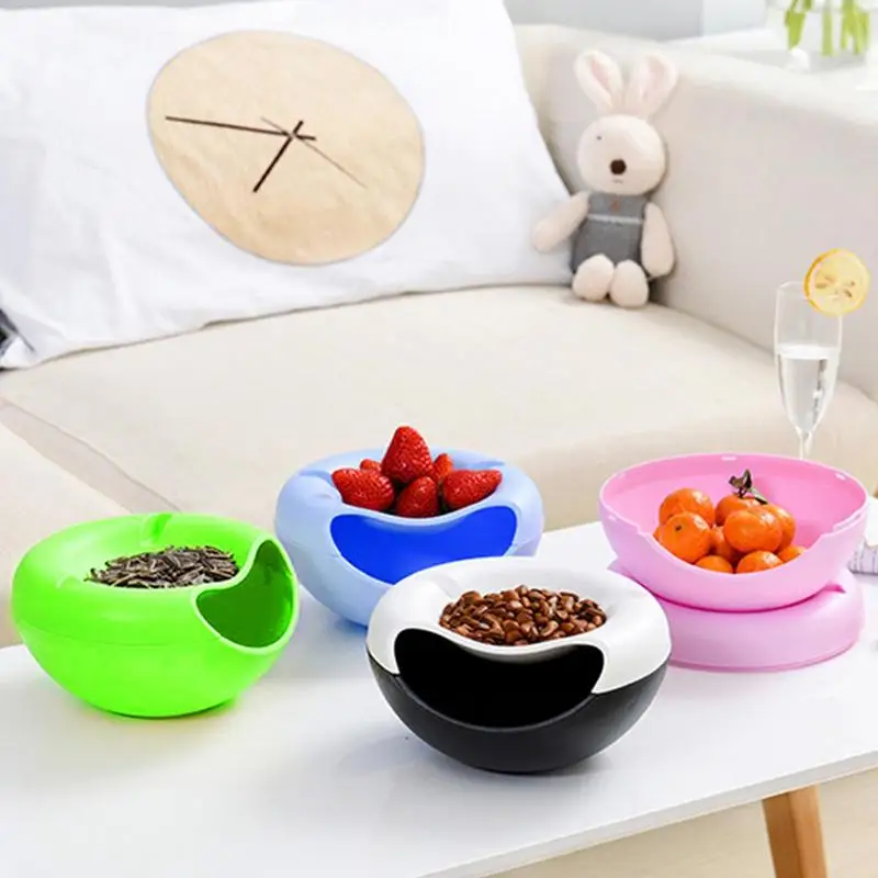 Multi Use Double Layer Snack Bowl Lazy Snack Plate Kitchen Fruit Plate Sunflower Seeds Storage Box Dishes Living Room