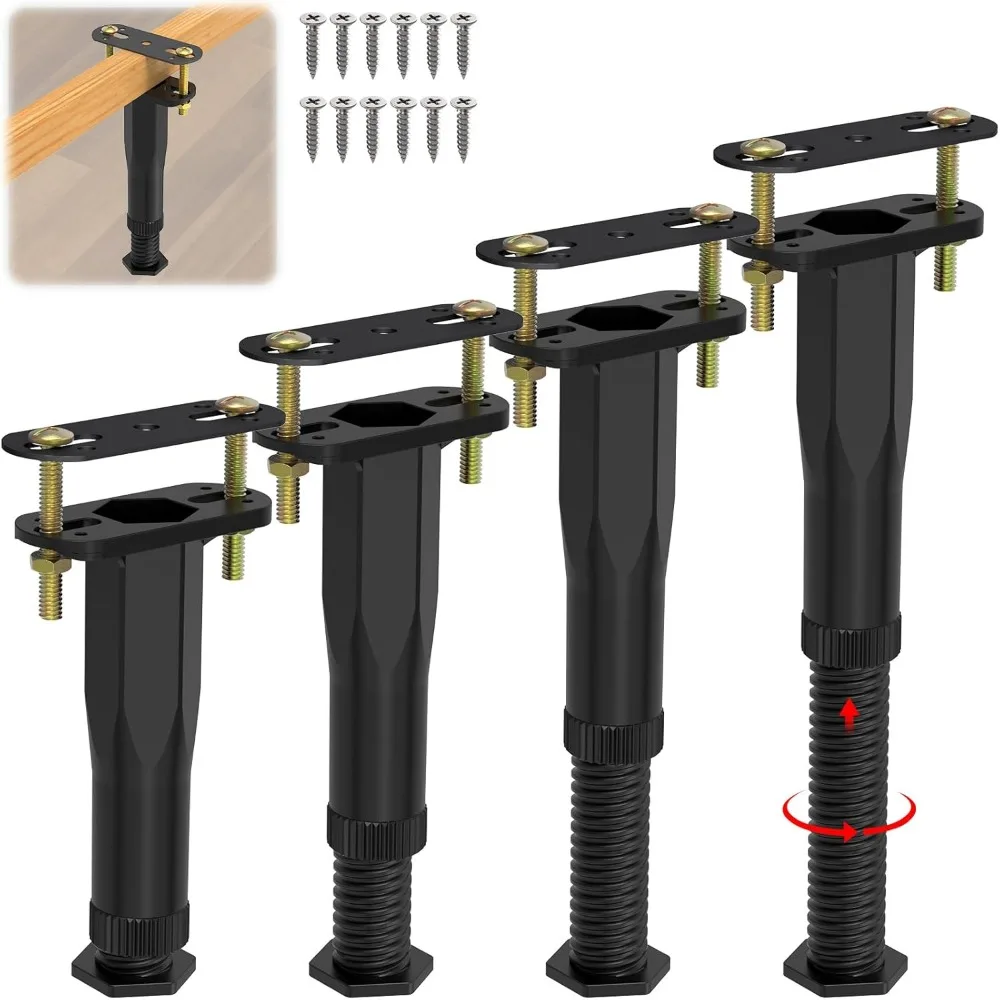 

4 PCS Adjustable Height Center Support Leg for Bed Frame (6.5-11), Upgrade Under Bed Support Leg with Wider Base, Bed Center Sla