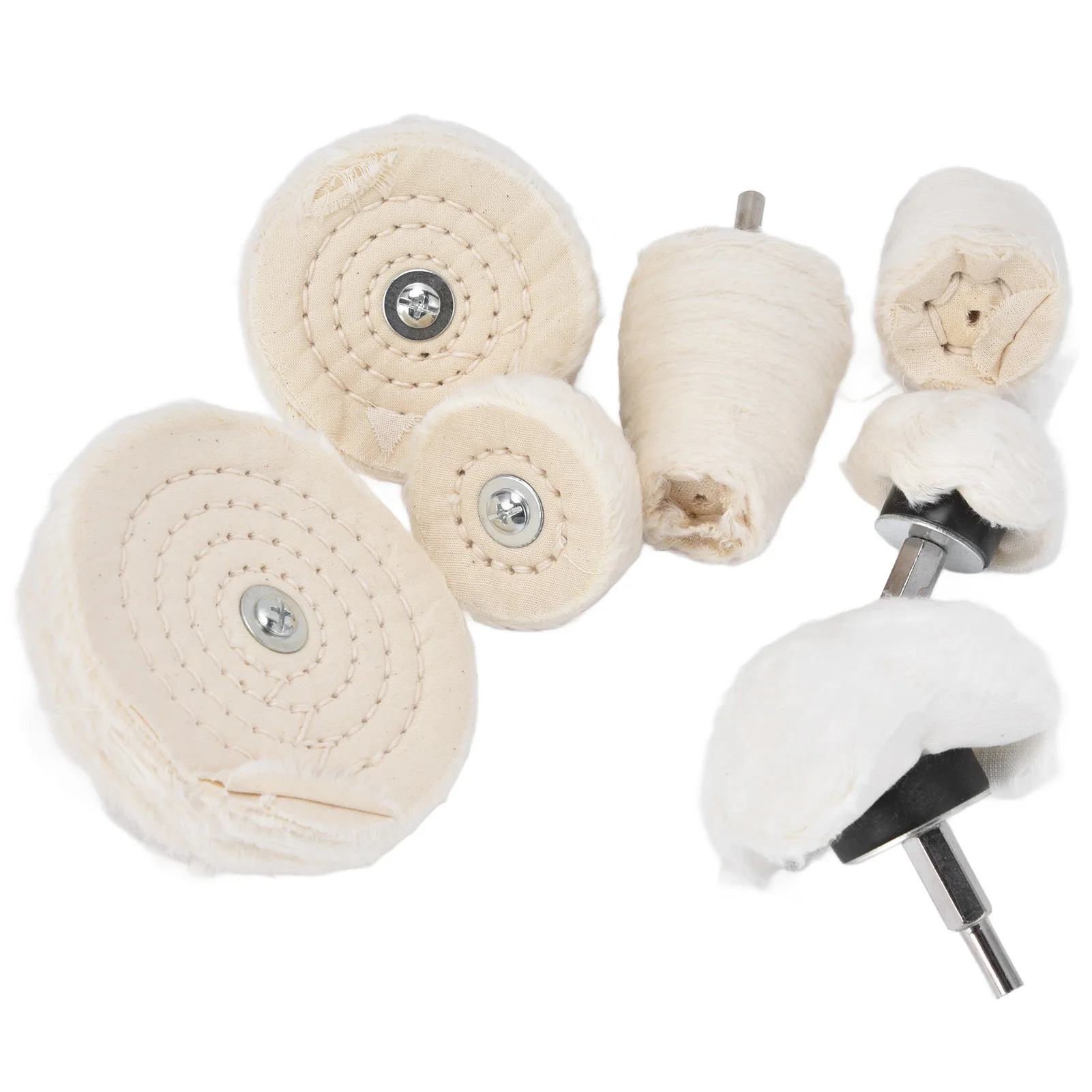 7Pcs Polishing Wheel Pad Kit Cotton Flannel Buffing Drill with 1/4in Shank for Metal Glass Grinding