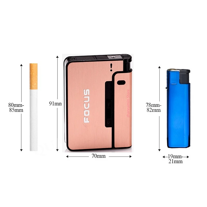 FOCUS Automatic Ejection Cigarette Dispenser Case Holder Case Lighter Gadget For Men Christmas Gift Metal Cigarette Boxes