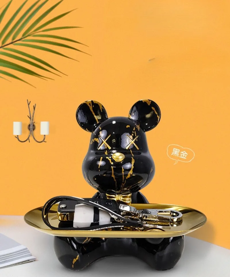Creative Graffiti Bear Statue Home Decoration Animal Statue Key Storage Rack Modern Room Sculpture Table Decoration Statue