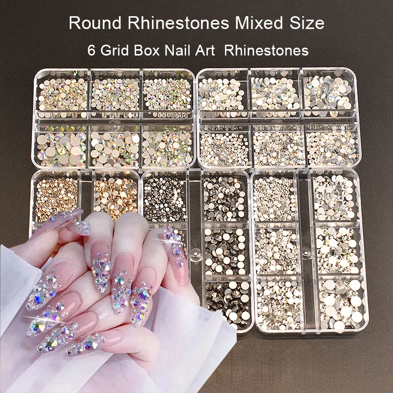 

Round Crystal Small Diamond Mixed Size Nail Art Rhinestone Flat Bottom Glass Stone 3D Fingernail DIY Decoration Accessories 1Box