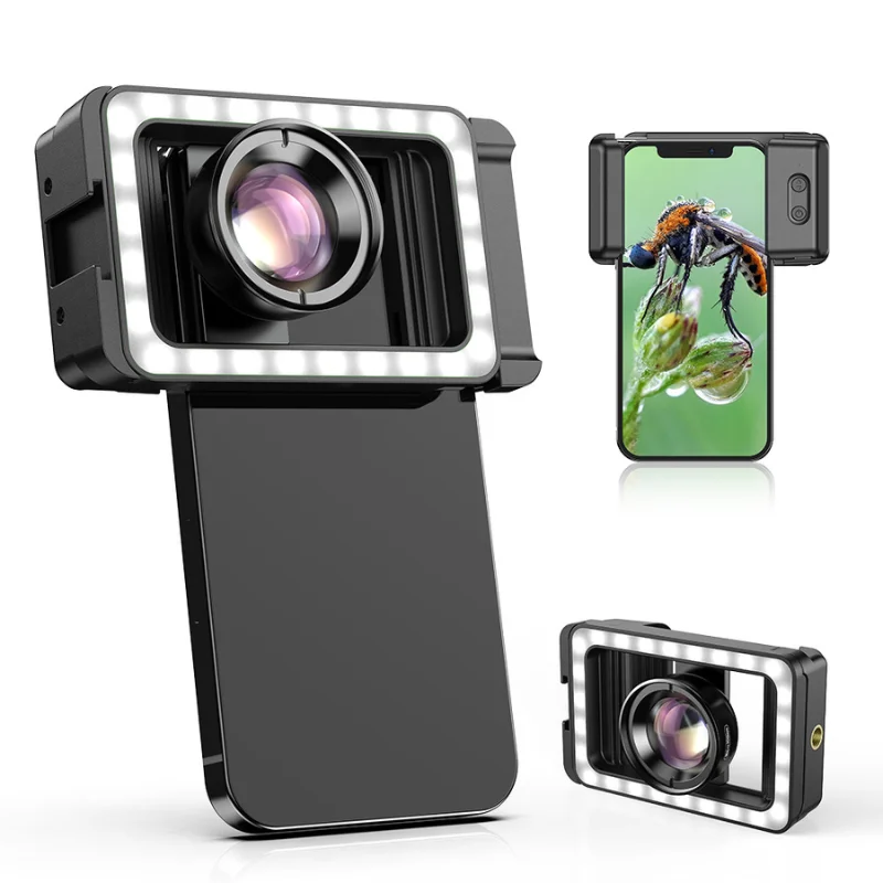 

Long Working Distance 4k HD 100mm Professional macro lens With LED Fill Light Universal Clamp Micro Lenses for iPhone Samsung