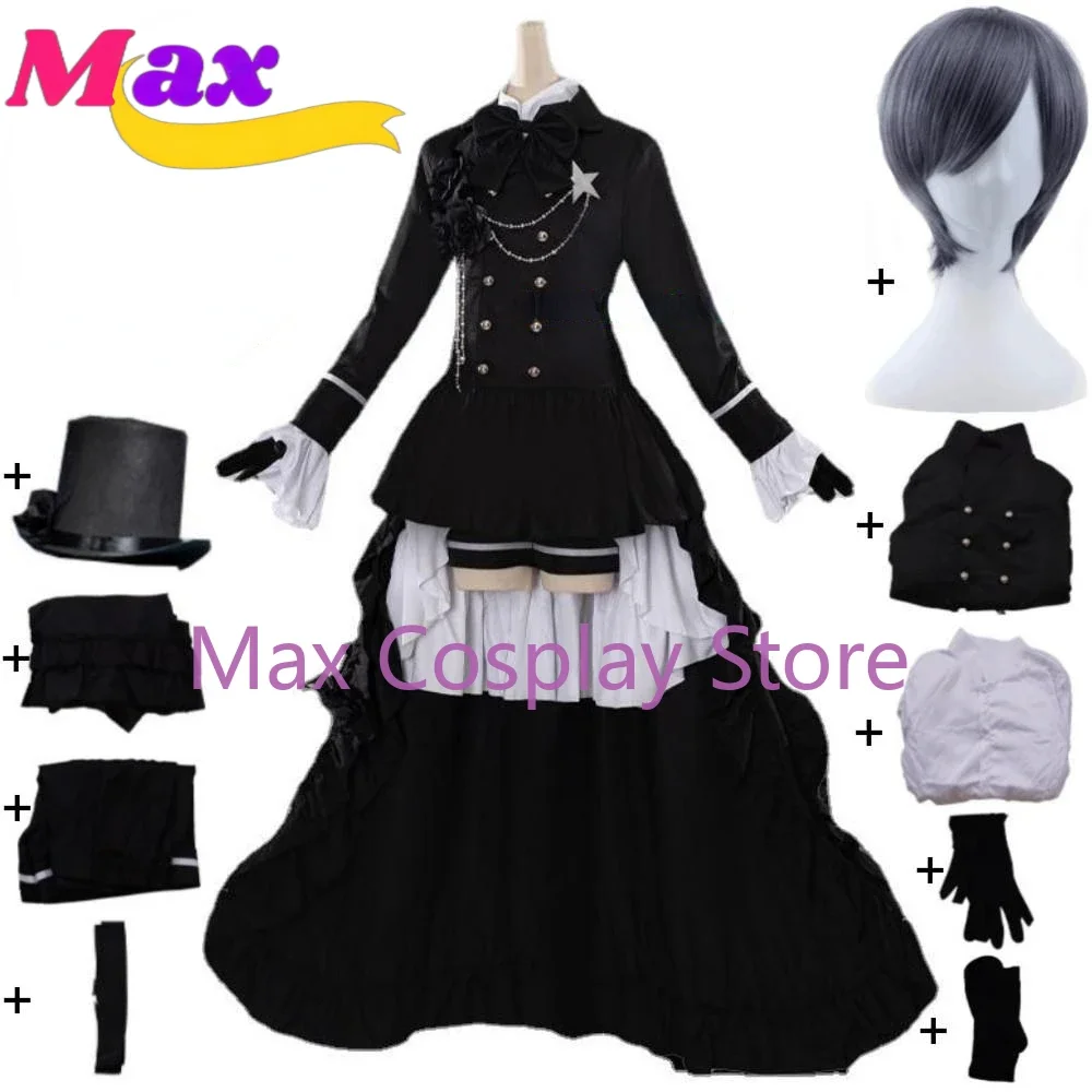 

Wby2 аниме Kuroshitsuji Ciel Phantomhive Smile косплей костюм парик шляпа платье для взрослых костюм на Хэллоуин индивидуальный размер