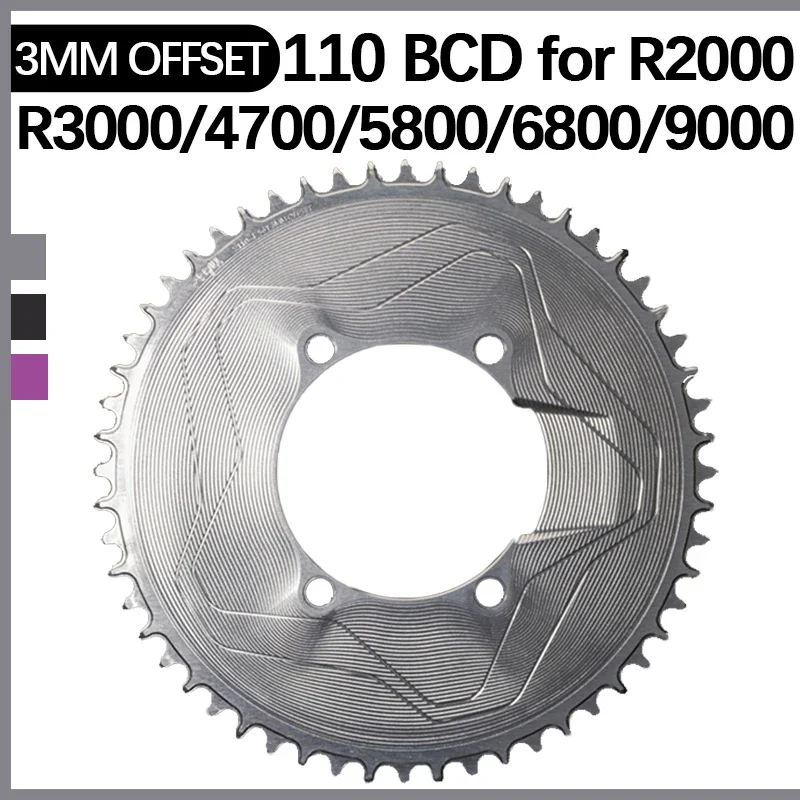 

PASS QUEST Bcd 110 Chainring Narrow Wide Single for Shimano R2000 R3000 4700 5800 6800 9000 3mm Offset AERO 4 Screw 40T-58T