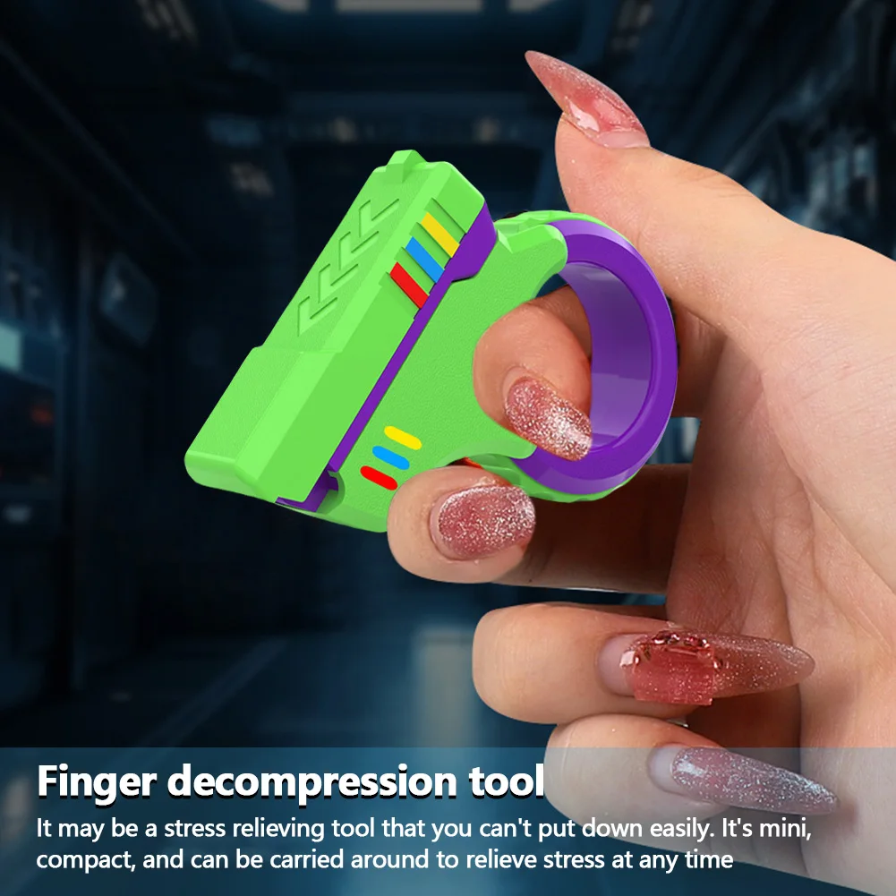 3D Printed EDC Soothing Spinner Stress Relief Toys Gift Shape Fidget Ring Small Pistol Toys for Anxiety and ADHD Sufferers