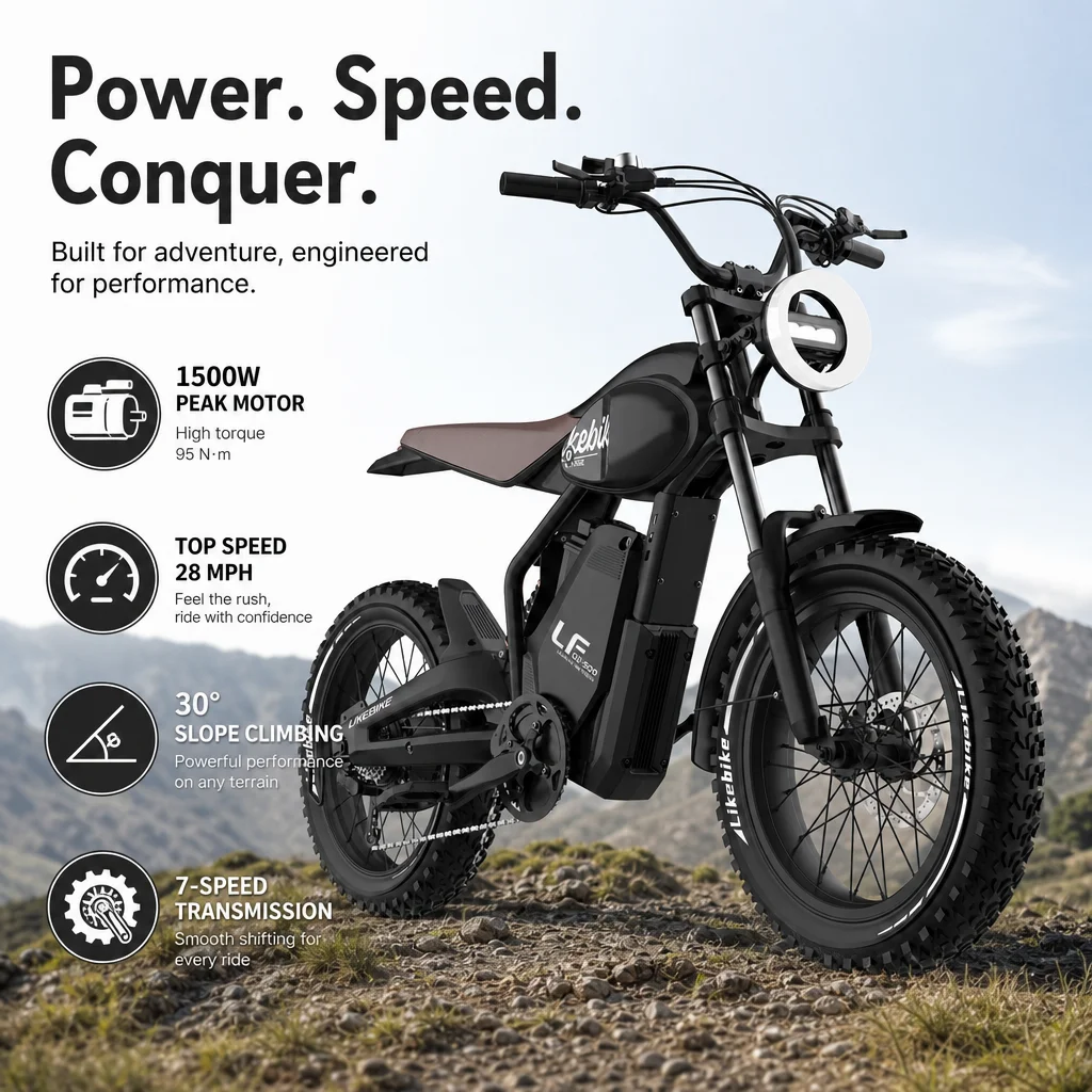 1500W Electric Bike 28MPH 48V 15Ah 20
