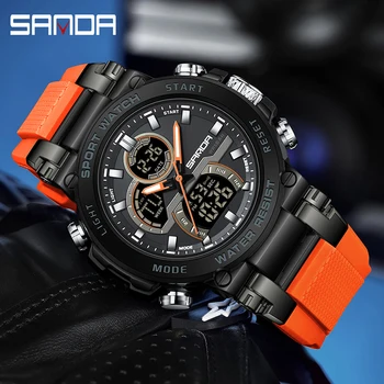 SANDA G style men&#x27;s wrist watches waterproof sports quartz watches LED digital luminous stopwatch military electronic watch for men