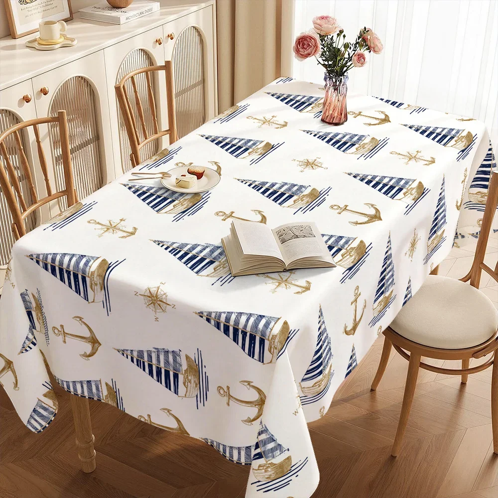 1 piece. Navigation. Sailboat. Anchor. Ocean. Retro. Tablecloth. Suitable for spring and summer. Holiday. Yzb.