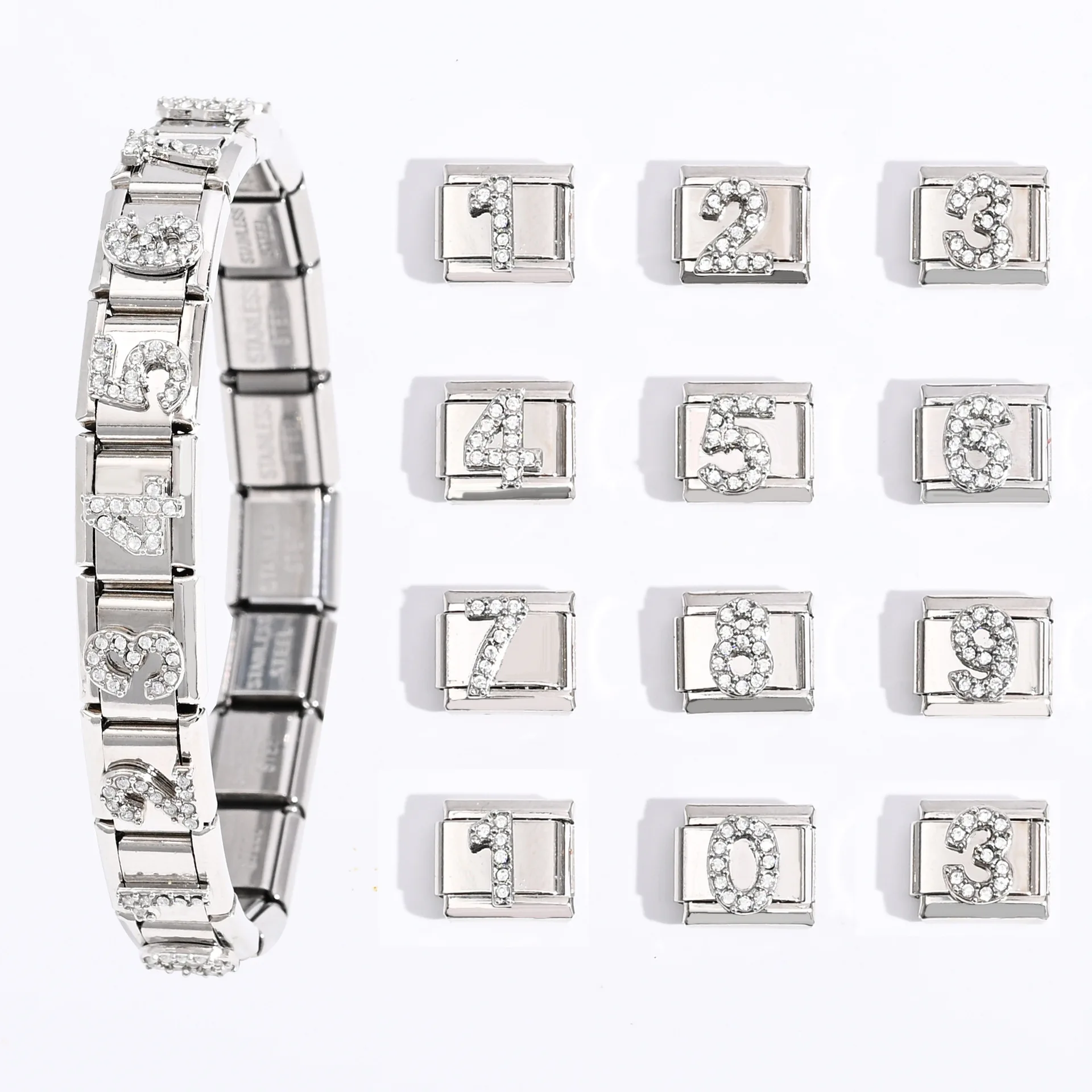 WG 1pc Italian Modular Bracelet Digital Series Fashionable Creative Italian Eexquisite Bracelet Pendant Jewelry