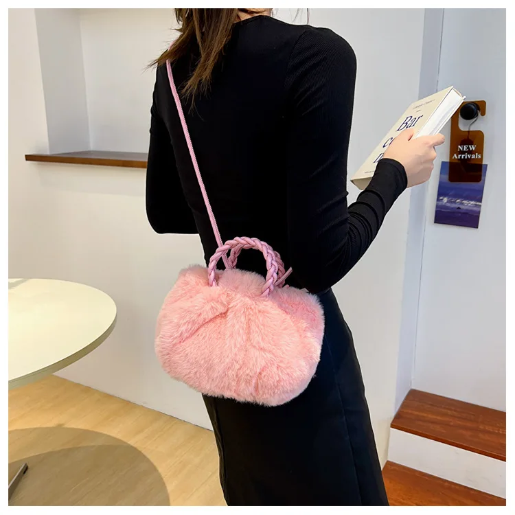 Borsa a tracolla elegante da donna tinta unita borsa a tracolla soffice con manico in tessuto borsa a tracolla portatile piccola borsa da viaggio ragazza