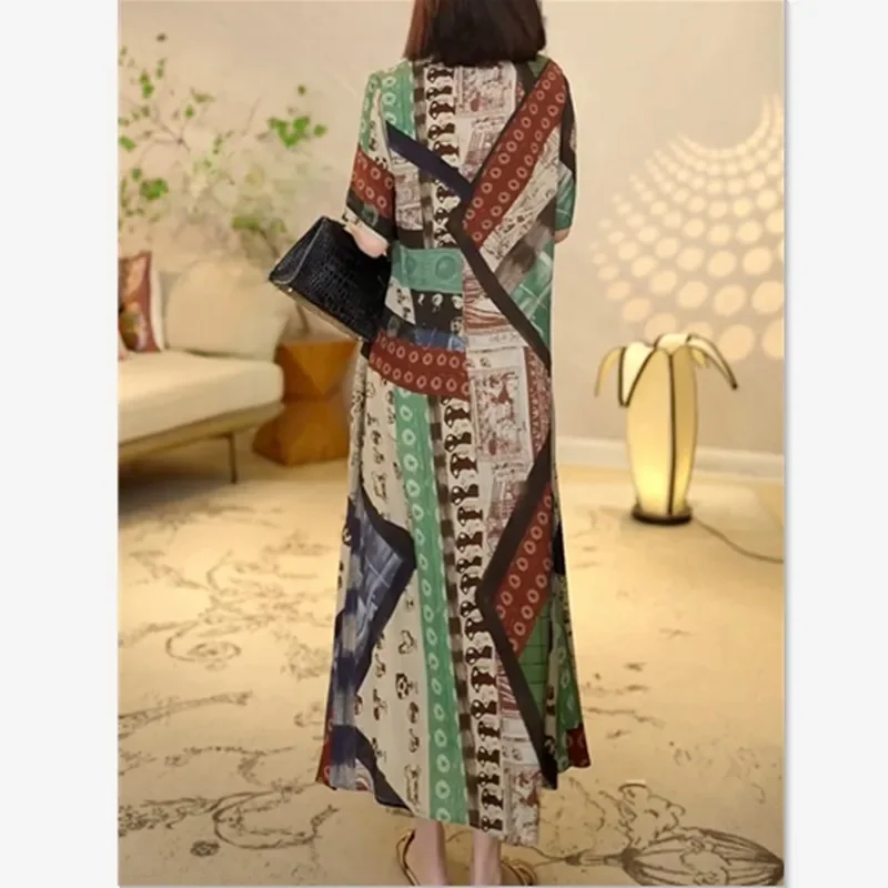 فستان صيفي جديد للنساء موضة الأزهار طباعة قصيرة الأكمام فساتين الشيفون امرأة عادية فضفاض ألف خط ميدي فستان الإناث