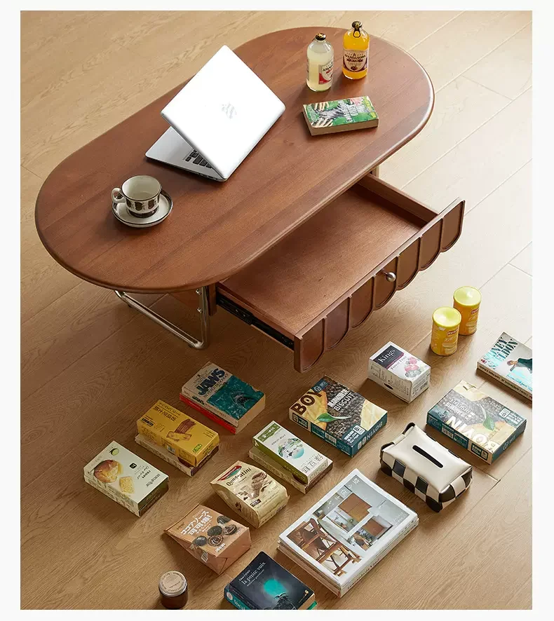 

Medieval solid wood coffee table living room household French retro small apartment oval edge table small tea table 2025 new