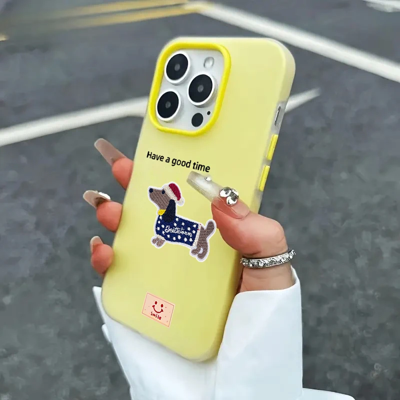 Fröhlicher Dackel Silikonhüllen für iPhone 16 Pro Max, iPhone 17, 13, 14, 15, 12, 11, 7, XS, XR Plus, Bonbonfarben, stoßfeste TPU-Hülle – Detail 8
