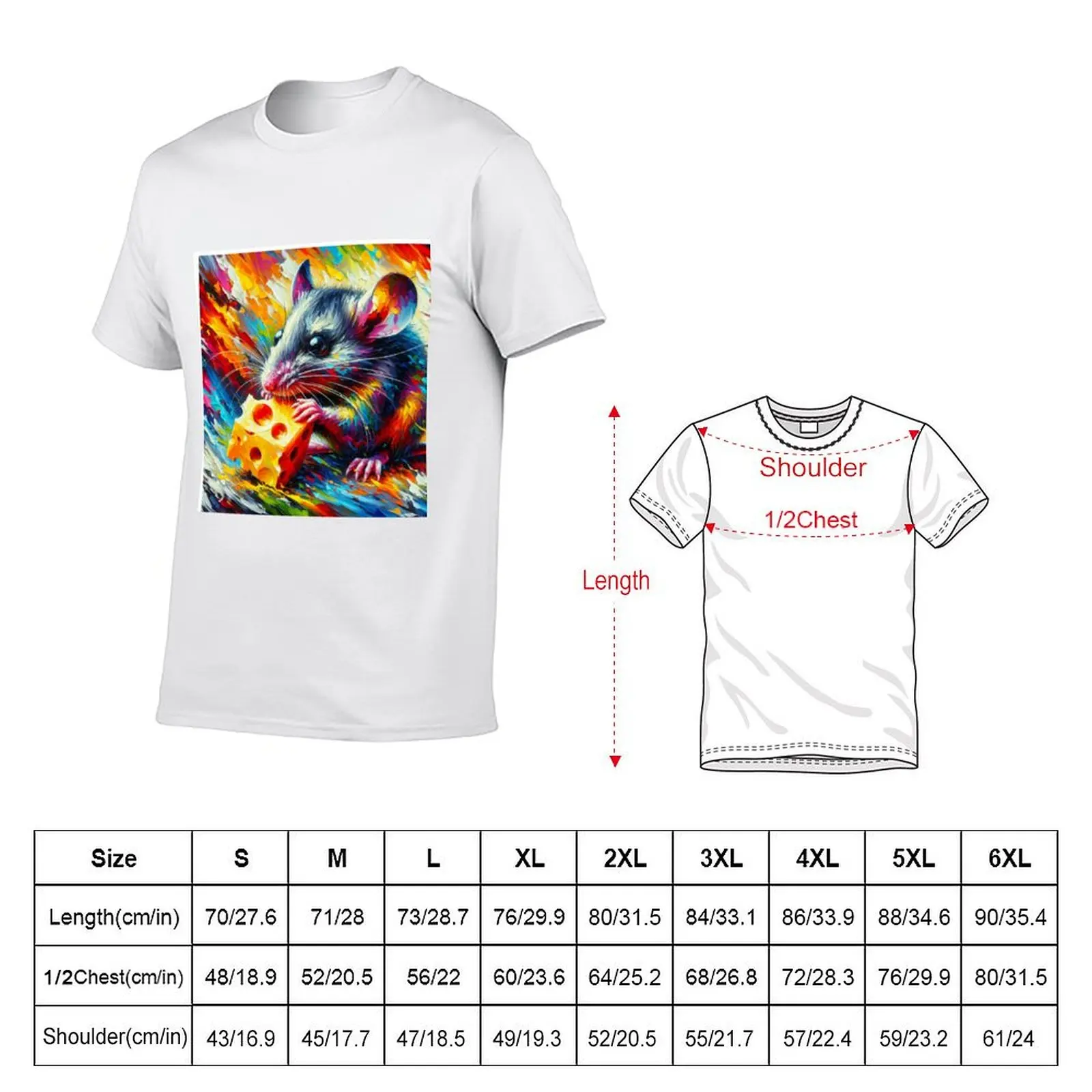 a mouse with cheese acrylic style T-Shirt Large Size Loose Casual Tee
