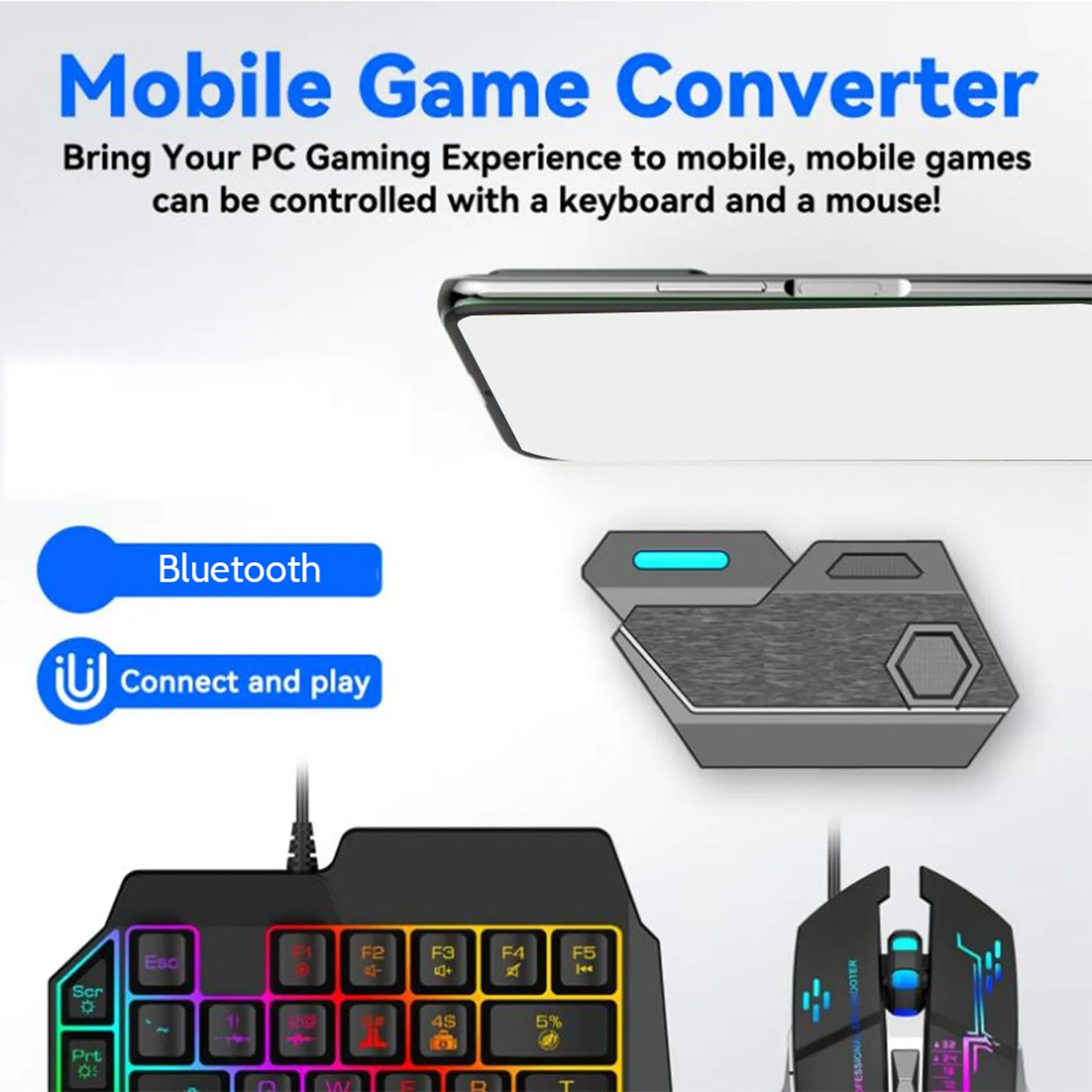 B67CGamepad Mobile PUBG Controller Gaming Keyboard Mouse Converter Bluetooth for IOS Android Game Adapter,Mix SE