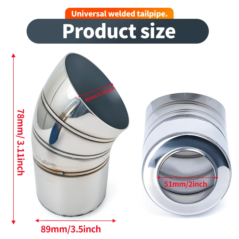 Universal 51mm 63mm Exhaust Muffler Tip Stainless Steel Welded Tailpipe Muffler Nozzle 2 Inch 2.5 Inch Exhaust Car Accessories