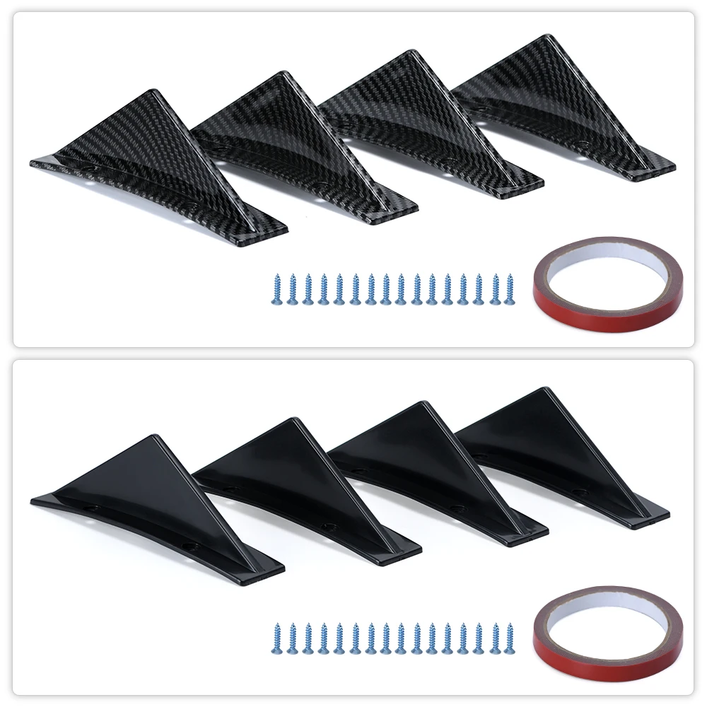 New Fashion Carbon Fiber Curved Car Rear Bumper Addon Lip Diffuser Shark Fin Universal Spoiler Car-Styling Car Accessories 4Pcs