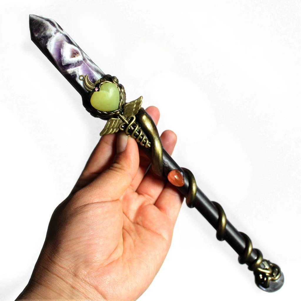 Hand Made Natural Semi Precious Dream Amethyst Healing Stones Chakra Crystal Witch Magic Reiki Stick Wand For Home Decoration