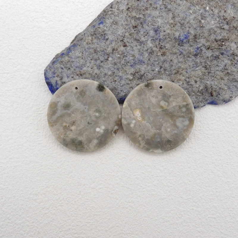 Handmade Jewelry Natural Stone Ocean Jasper Round Earring Bead DIY Making Jewelry Finding 30x3mm 11g