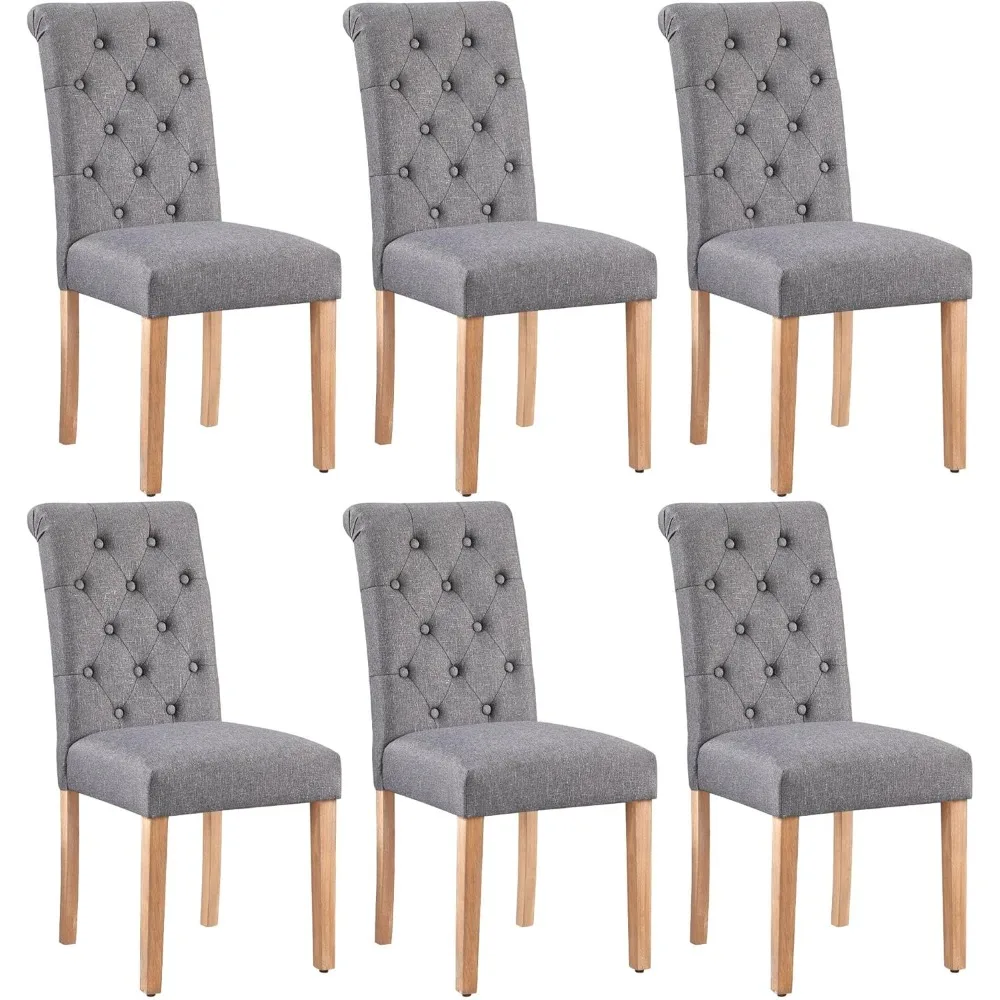 

Dining Chairs Set of 6 Fabric Upholstered Dining Chairs Padded Chairs Button Tufted Kitchen With Solid Wood Legs