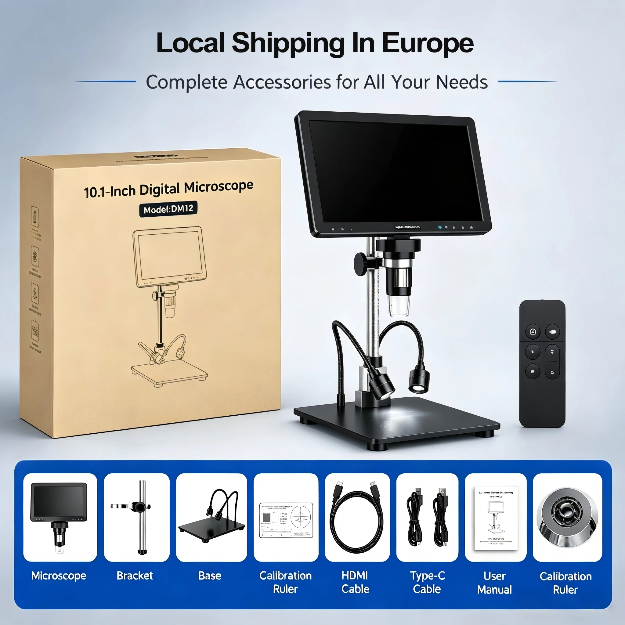 WISRETEC 10.1'' Digitale Microscoop 2000X Zoom 20MP HD Elektronische Microscopen 1080P Video met Spraakcamera Vergrootglas voor Muntverzameling, Soldeerwerk, Telefoon PCB, Reparatie, Sieraden PC View