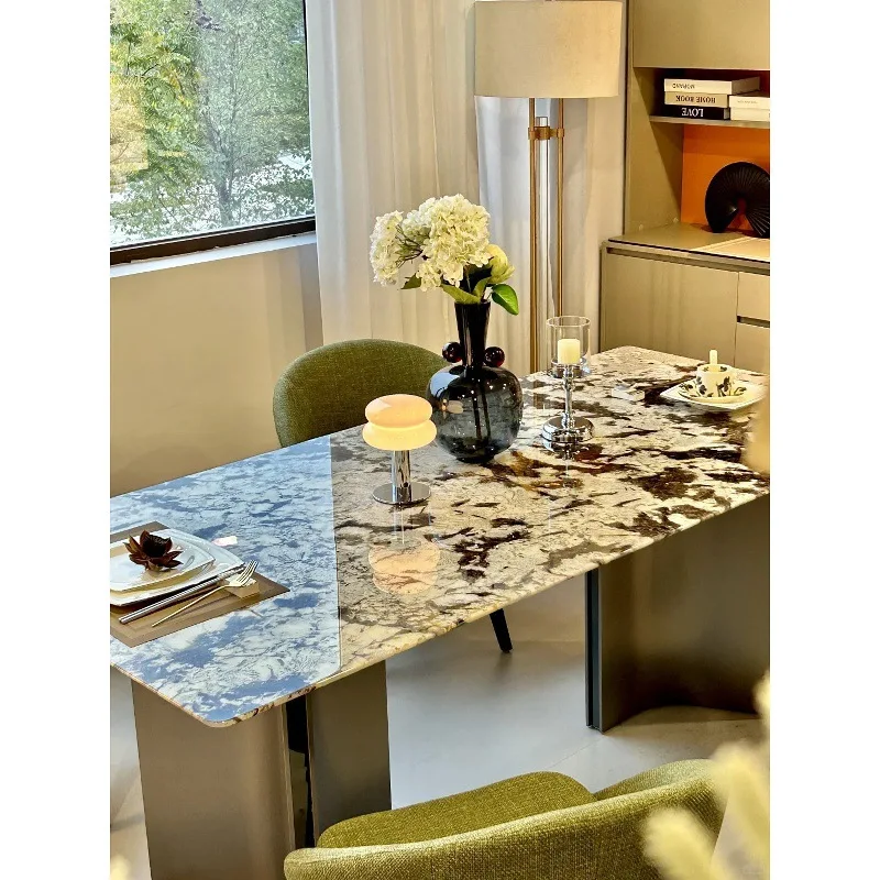 Imported luxury stone snow mountain flying fox marble dining table rectangular Italian minimalist dining table