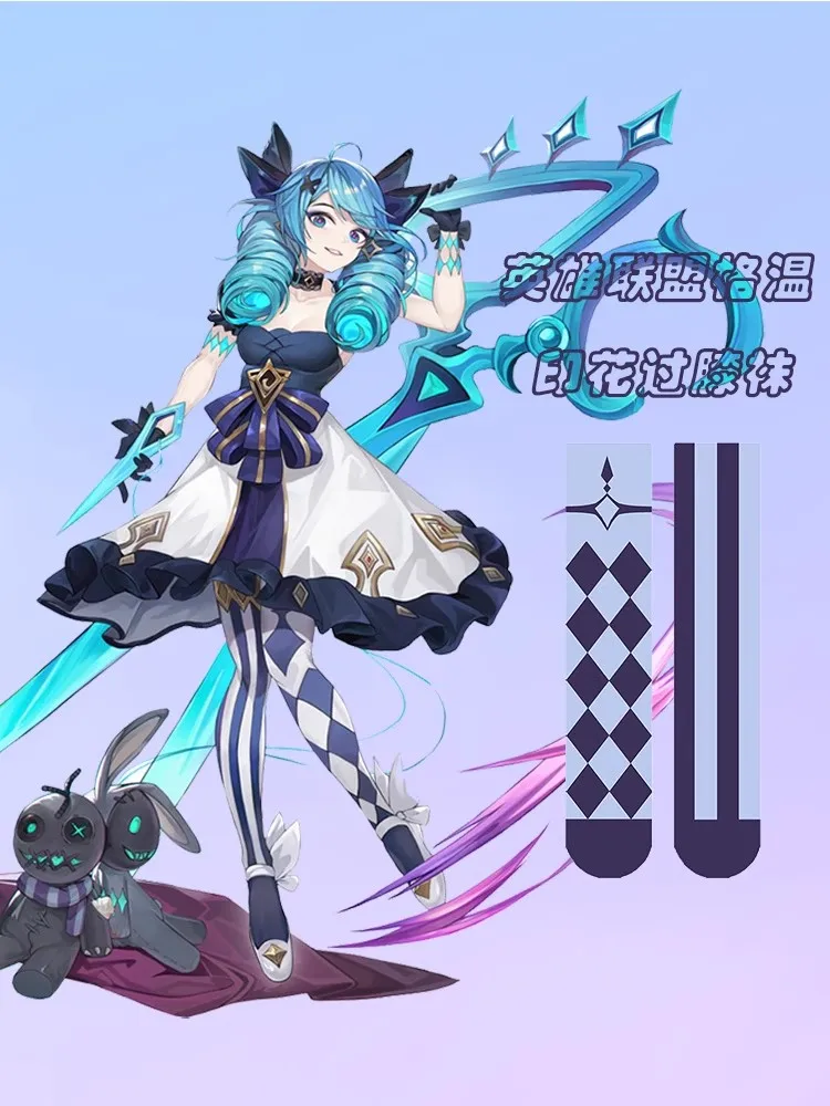 جوين لعبة LOL تأثيري مخطط الفخذ العليا الجوارب لوليتا الحلو فوق الركبة جوارب هالوين عيد الميلاد لعب الأدوار الهدايا