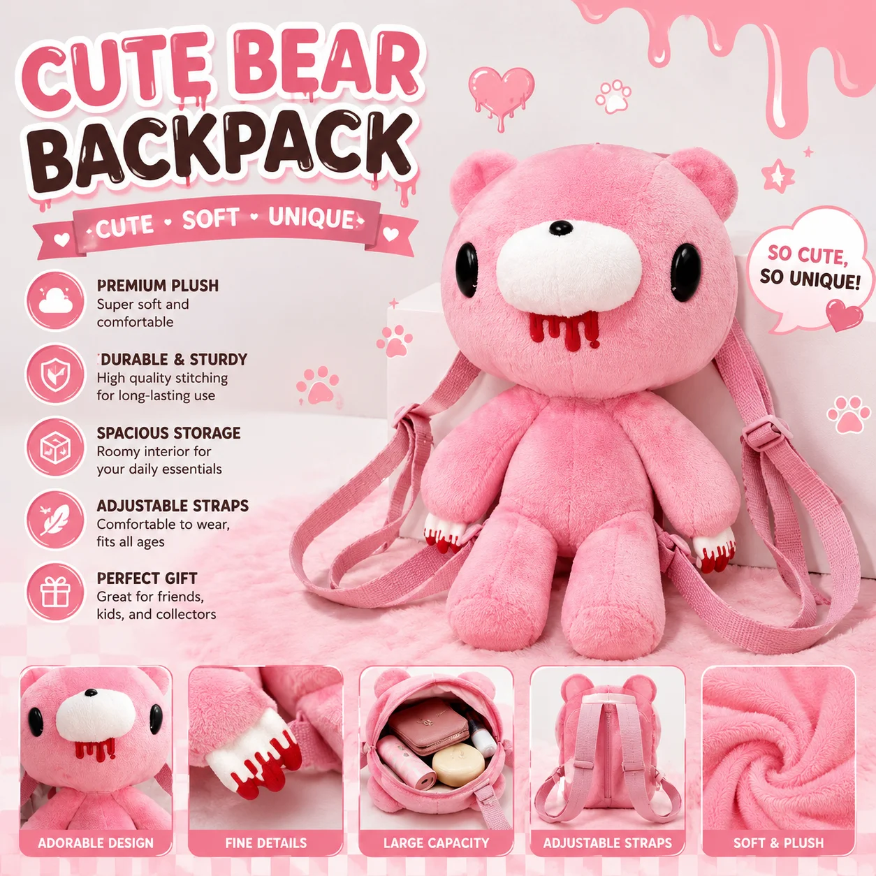 Gloomy Bear Backpack Anime Large Capacity Storage Bag Y2K Girl Accessories Doll Bag Girls Festival Gifts