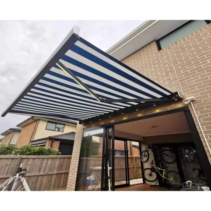 Custom Modern Luxury Electric Remote Control Aluminum PVC Retractable Full Cassette Rain Canopy Awning