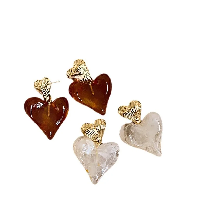 Fashion Jewelry Vintage Temperament Irregular Resin Heart Earrings For Women Female Gifts Simply Design Ear Accessories