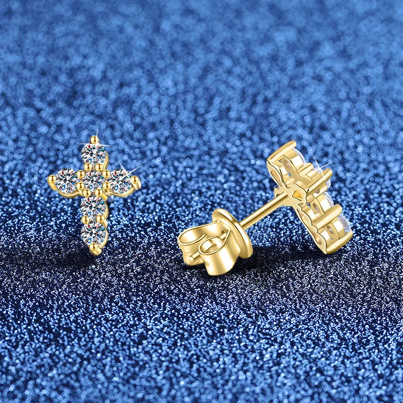 0.36Ct Moissanite PT950 Platinum Women's Cross Stud Earrings - Delicate luster, faith guardianship, preferred by urban women