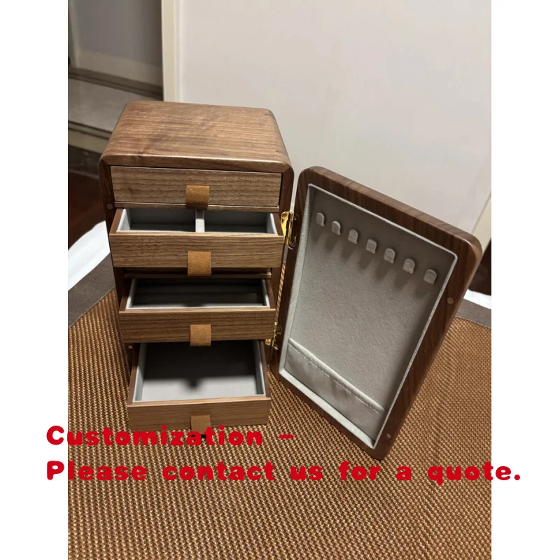 custom.Walnut Wood Jewelry Cabinet with Multiple Drawers Jewellery Organization Box Earrings Bracelets Customizable