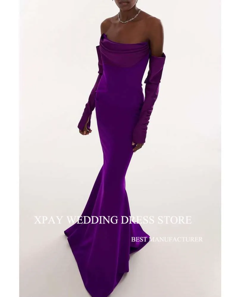 XPAY Elegant Purple Mermaid Evening Dresses Strapless Long Gloves Sleeves African Women Prom Dress Formal Party Dress 2024