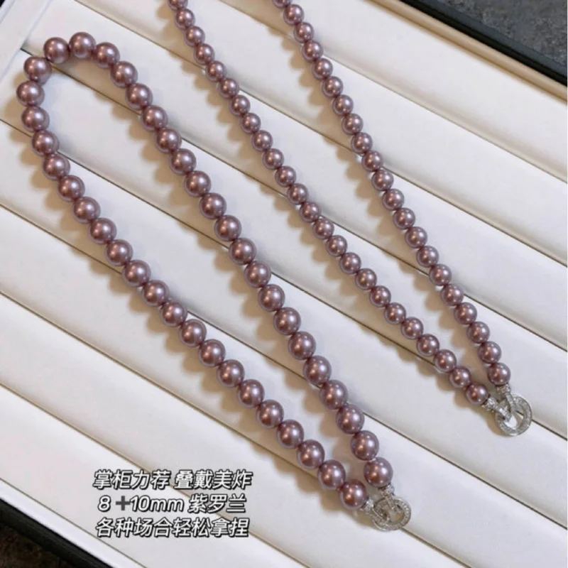 

Deep Purple Shi Family Pearl Zircon Round Buckle Necklace Elegant Internet Celebrity Fashion Violet Pearl Clavicle Chain for Wom