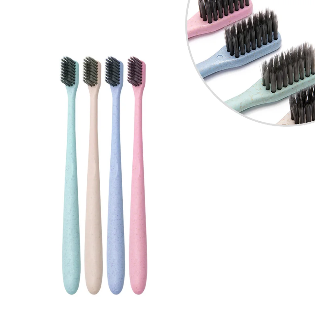 

4 Pcs Bamboo Charcoal Toothbrush Soft Bristles Adult Travel Friendly Deep Cleaning Environmental Plastic
