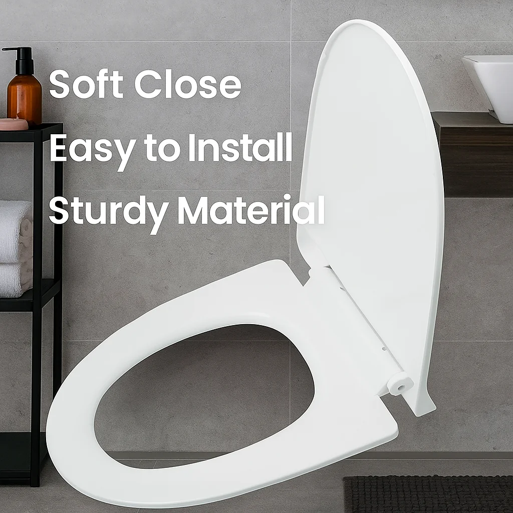 

Easy Fit Toilet Seat Replacement, Smooth Plastic Lid, Universal Fit Most Home Toilets