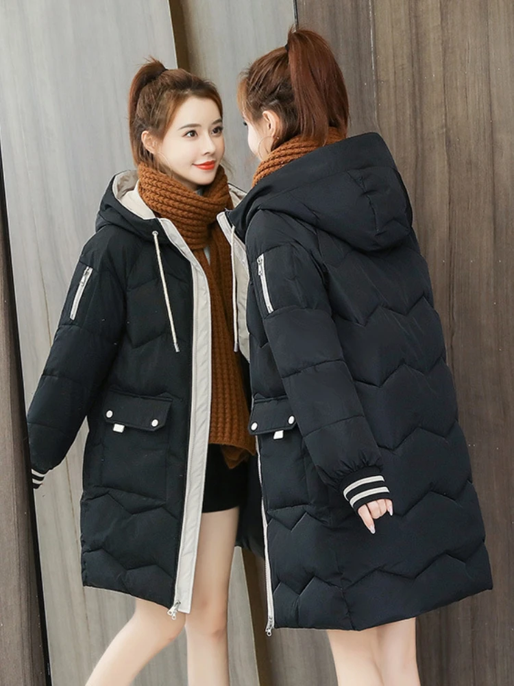 Imagem -04 - Oversize Zipper Grosso Casual com Capuz Sustans Parkas para Mulheres Jaquetas de Inverno de Algodão Cabolsas Longos Senhora do Escritório Roupas Autum Novo