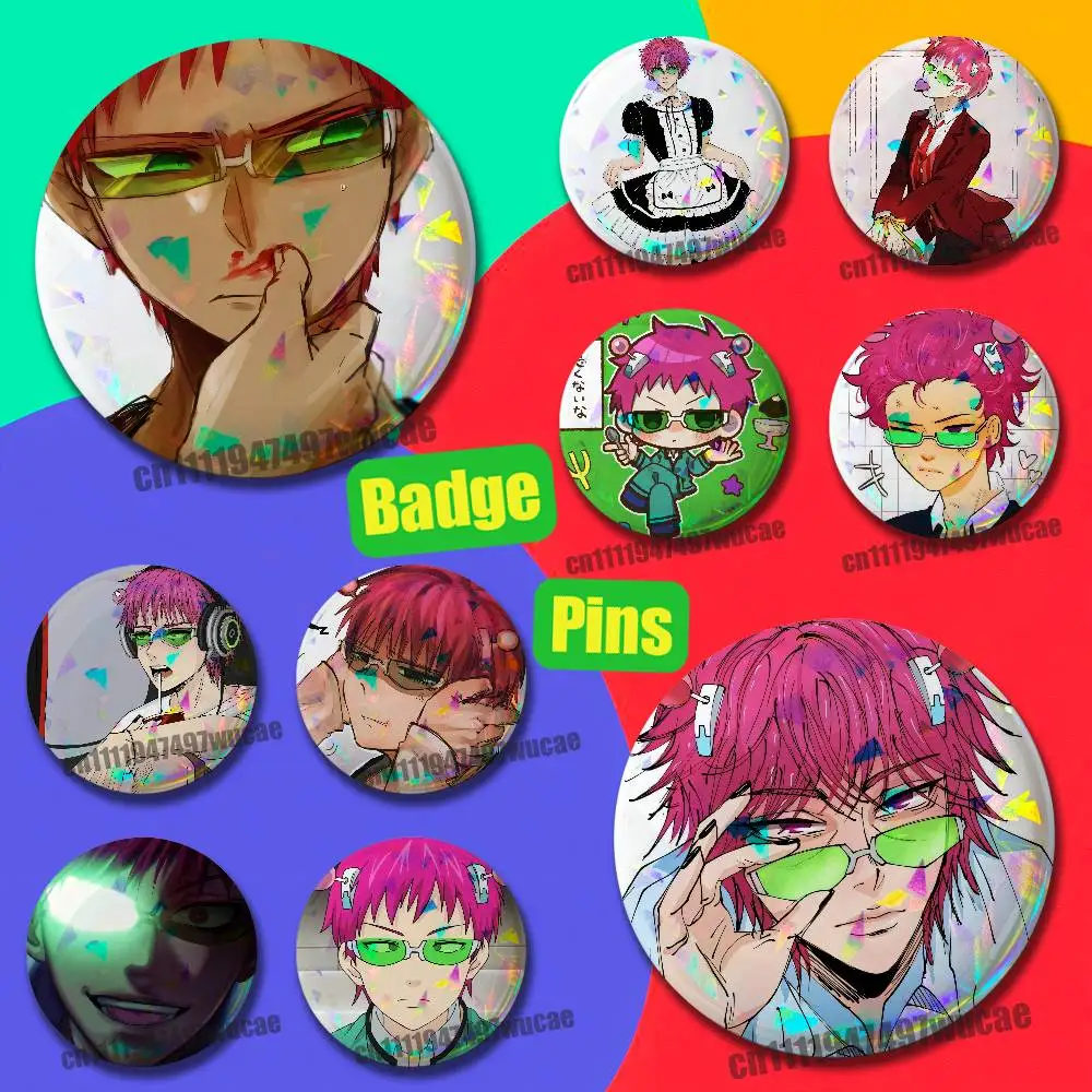 Custom Pin Insignia Emblem Round 32mm 58mm Hats For D-Disastrous Life S-Saiki K Kusuo Saiki Badge Cover Laser Film