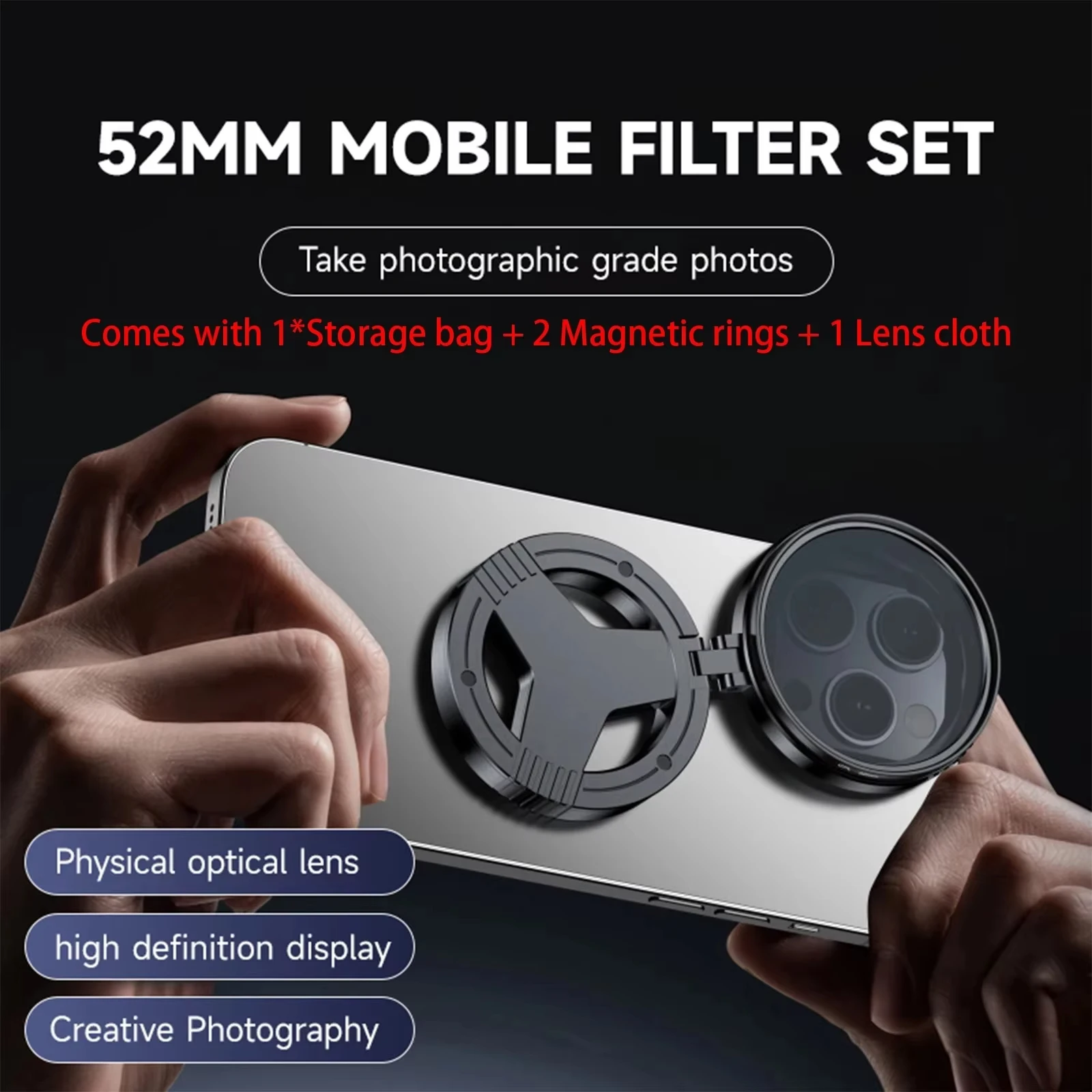 52mm Magnetic Stand Phone Lens CPL Polarizer Filter for iPhone/Samsung and Other Smart Phones Retractable Magnetic Mount Adapter view 2