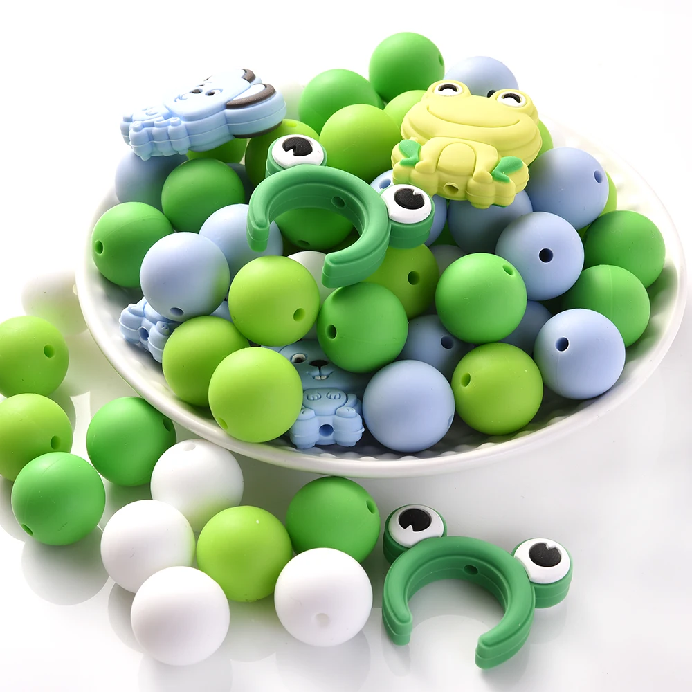 Fashion Animal Baby Teether Color Round Silicone Bead Set for Diy Infant Nursing Teether Toy Pacifier Chain Accessory Food Grade