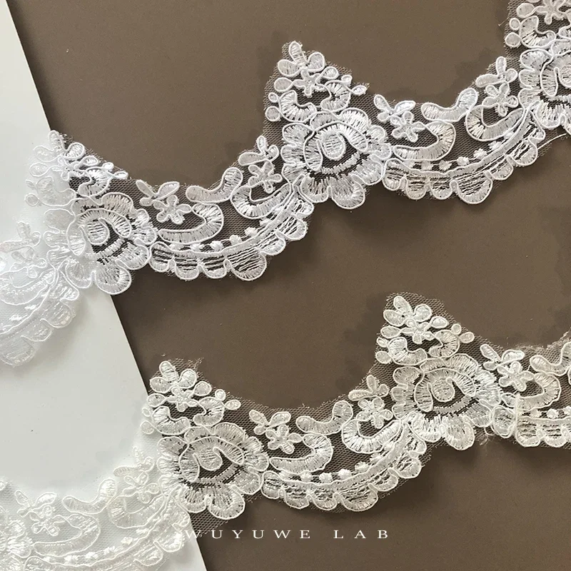 Delicate 2Yards White/Ivory Cording Flower Venise Venice Mesh Lace Trim Applique Sewing Craft for Wedding Dress Decoration 7CM