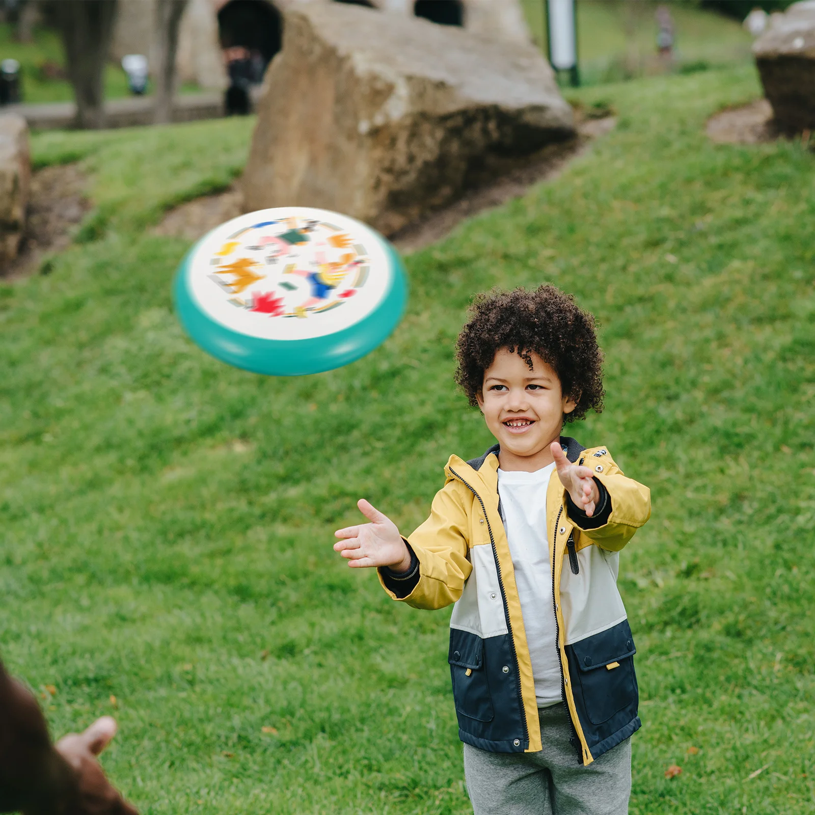 Disco volador suave duradero con estampado de dibujos animados para niños, disco interactivo portátil para playa, Camping, fiesta infantil